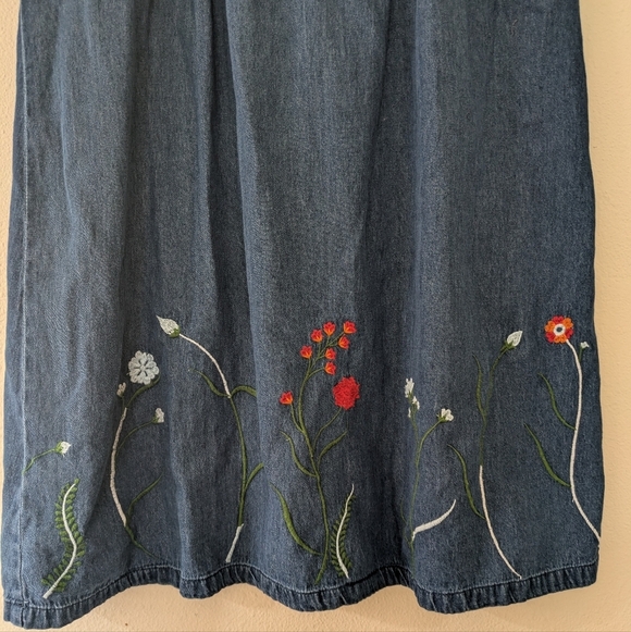 Vintage Country Store Floral Embroidery Denim Dress sz L Cottagecore 100% Cotton - Picture 3 of 8